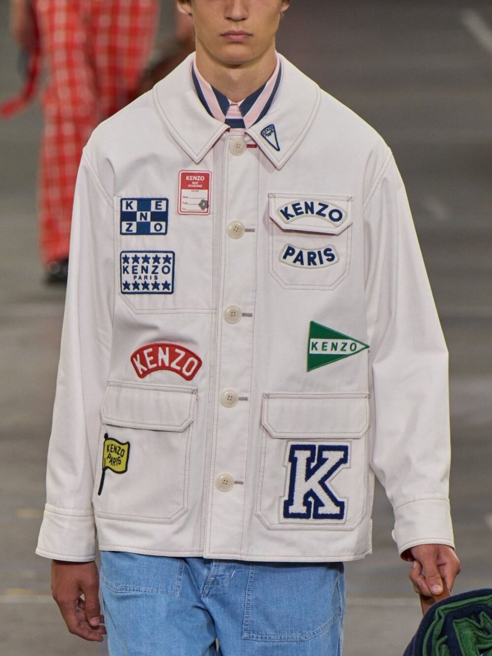 Kenzo SS23 Runway White Sailor Cotton-Denim Logo-Applique Jacket